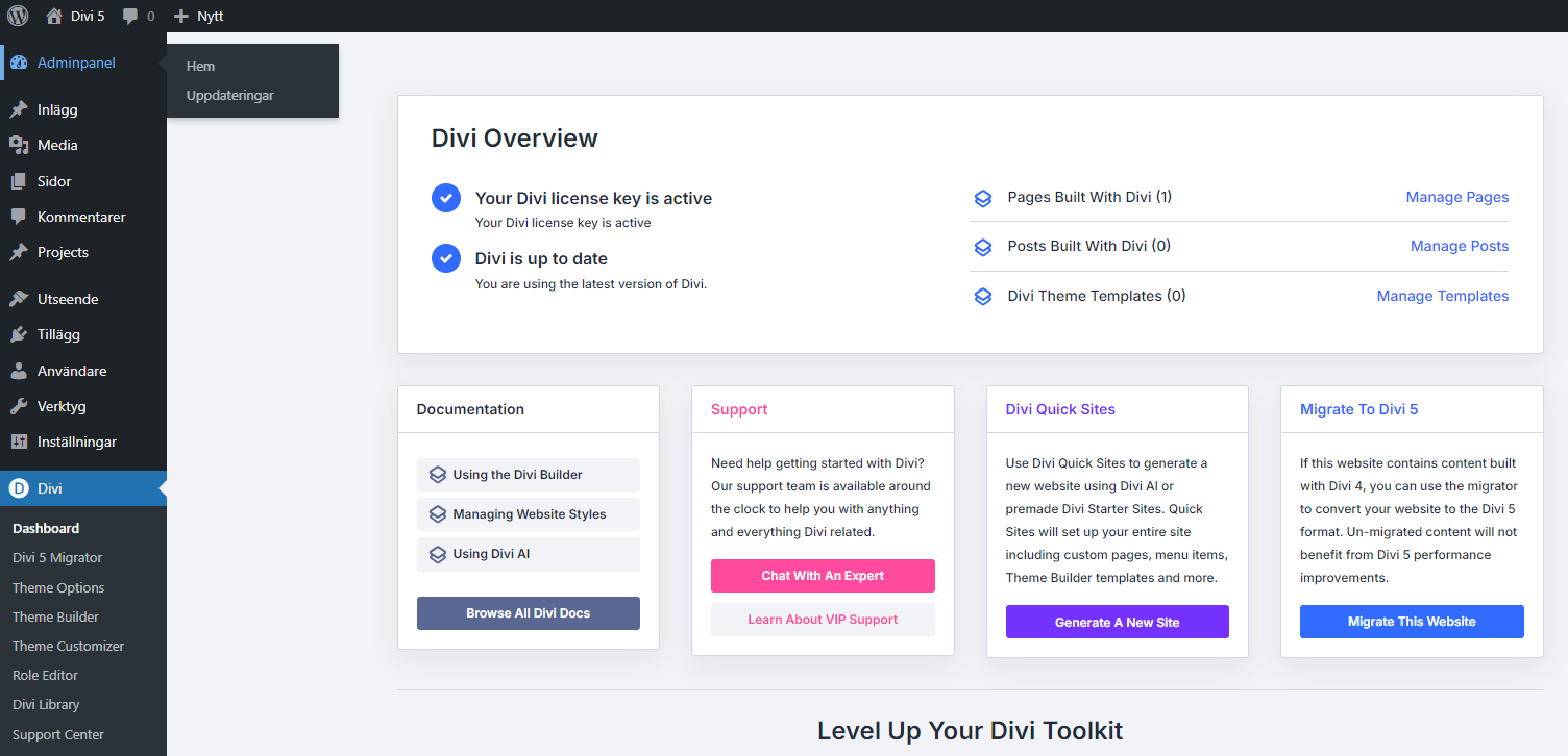 Divi Dashboard